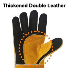 details - gold welder gloves with black palm reinforcement (3) details - gold welder gloves with black palm reinforcement (3)