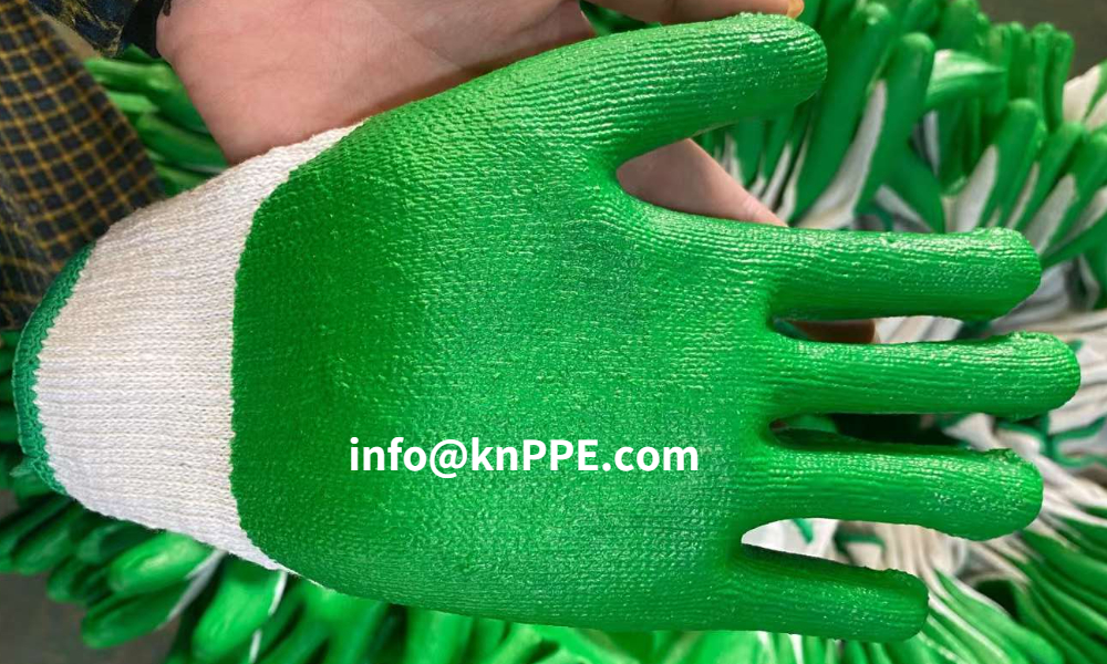 Cheap working glove | green latex coated glove | PPE | hand glove