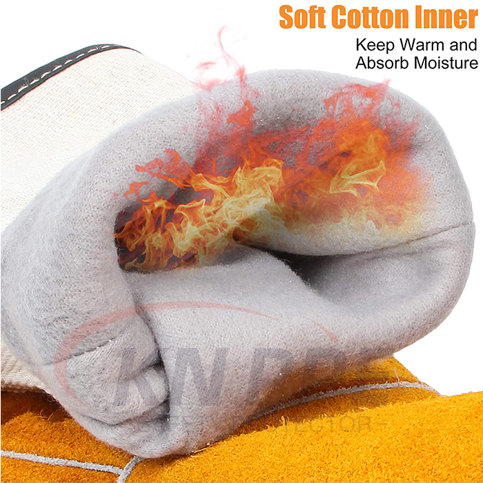 13 inch 14 inch cowhide leather work gloves, genuine cow split leather gloves with elastic cuffing 6