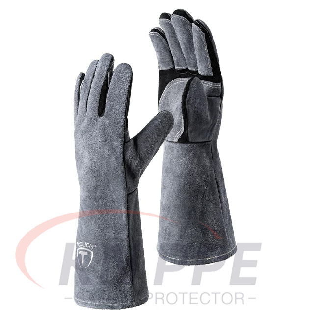 16 Inches Welding Gloves for Mig / Stick Welding, Heat Fire Resistant Leather Forge with Kevlar Stitching Reinforced Thumb And Palm