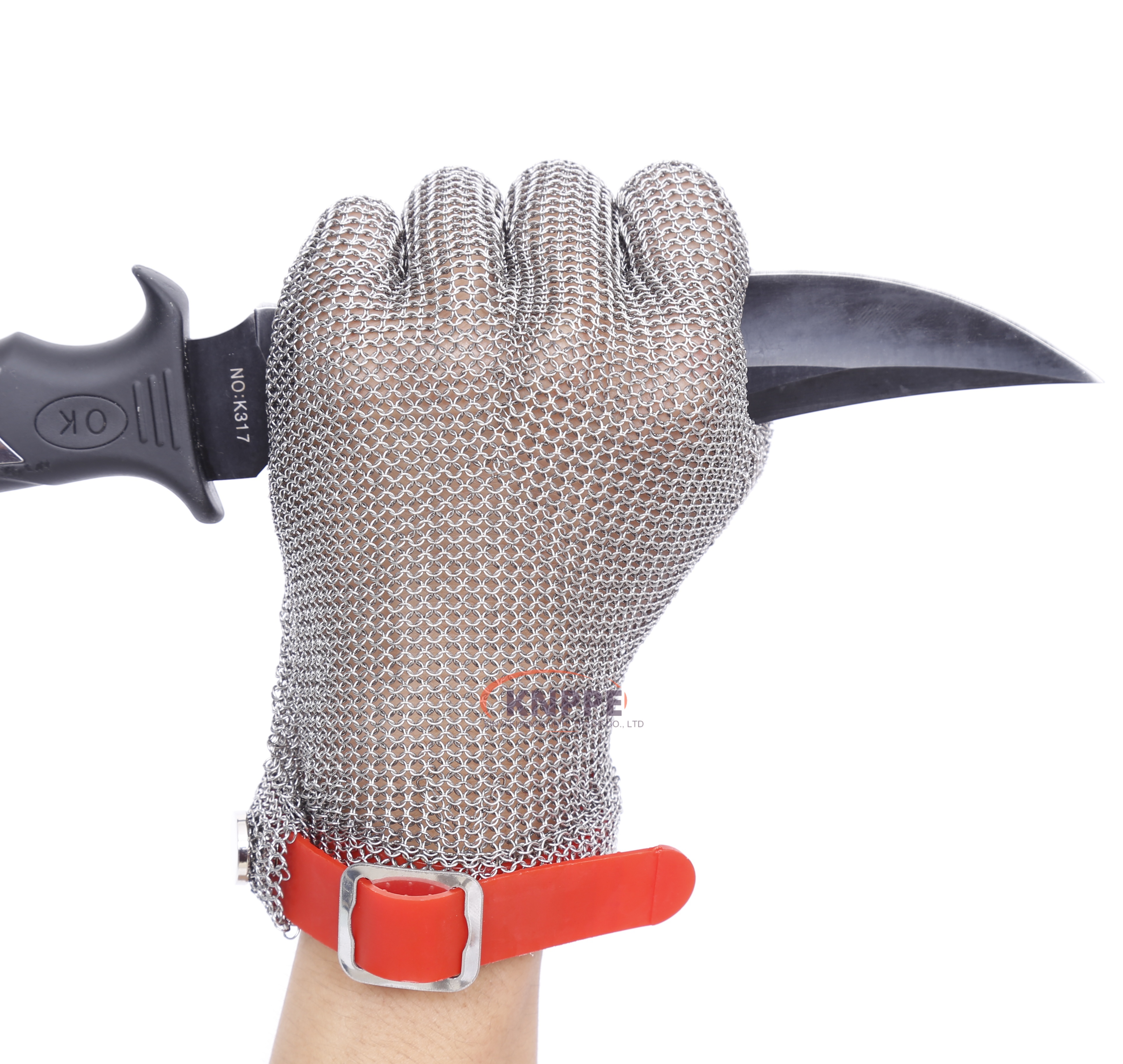 Five Finger Ring Mesh Stainless Steel Glove with TPU Strap, Slaughter And Fish Processing Wound Avoiding Work Gloves 