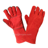 Red Cowhide Leather Gloves with Lining, 14 Inch Welder Gloves with Fleece Lining 