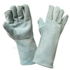 Gray Welder Gloves with No Lining, 14 Inch Raw White Cowhide Split Eather Gloves