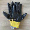 Cheap Nitrile Coated Work Glove with Yellow Poly Liner And Black Nitrile Smooth Anti-acid Coating
