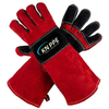 16 Inch Long Cuffing Red Welding Gloves with Palm Leather Reinforcement