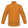 Yellow Cowhide Leather Welding Clothes with Back Open, Full Cow Split Leather Welding Top with Long Sleeves