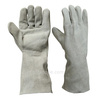 Gray Welder Gloves with No Lining, 14 Inch Raw White Cowhide Split Eather Gloves