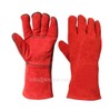 Red Cowhide Leather Gloves with Lining, 14 Inch Welder Gloves with Fleece Lining 