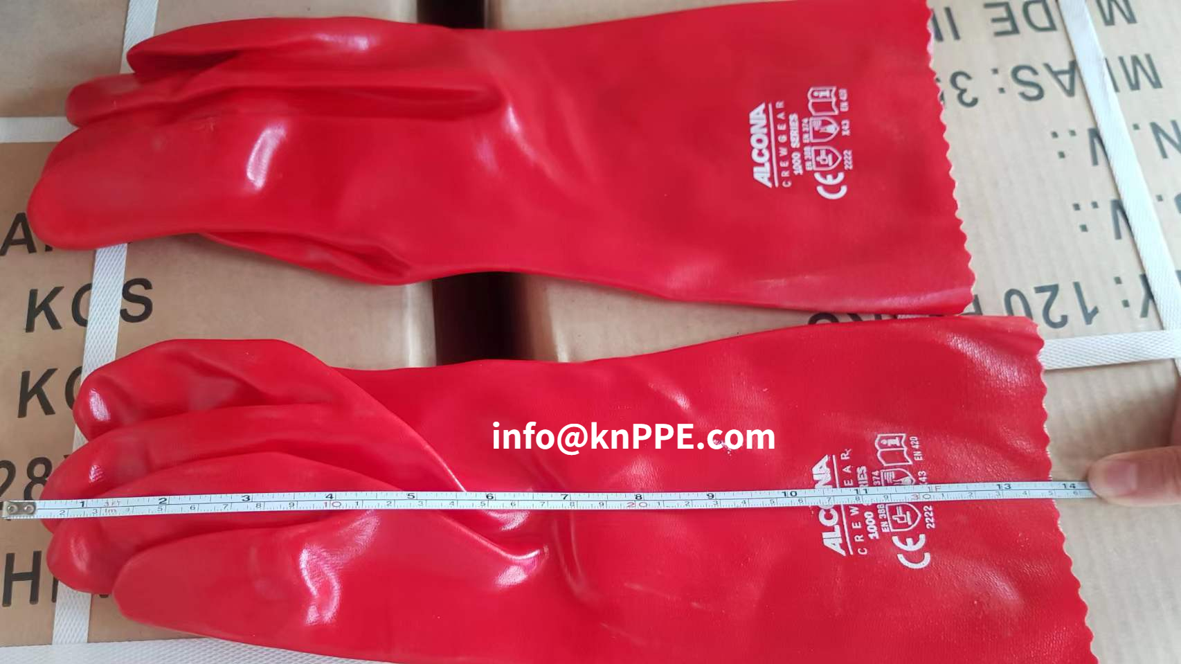 Red PVC Oil Resistant Safety Working Hand Protective Glove