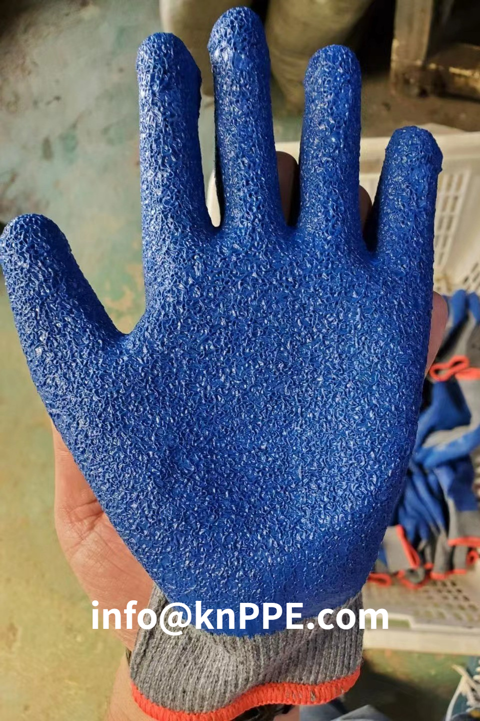 10 gauge cheap factory sale blue latex coated glove, general working gauntlets, outdoor construction handling glove