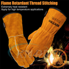 Gold Genuine Cowhide Leather Welding Gloves, Kevlar Stitched Spark Resistant Safety Gloves 14 Inch 16 Inch Flame Resistant Leather Gloves