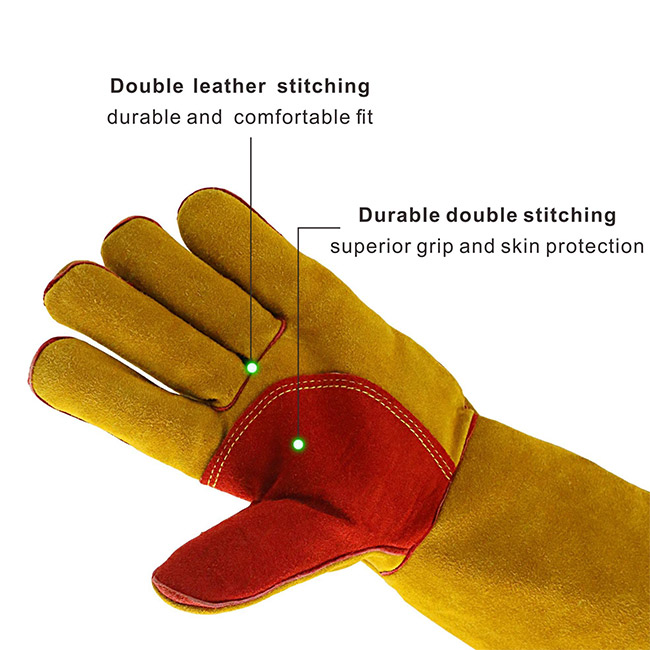 Red Welder Safety Hand Gloves, Welding Gloves, 14 21 Inches Long Hand