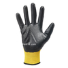 Cheap Nitrile Coated Work Glove with Yellow Poly Liner And Black Nitrile Smooth Anti-acid Coating