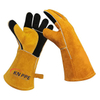 16 Inch Long Cuffing Red Welding Gloves with Palm Leather Reinforcement
