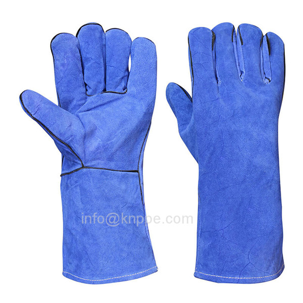 14 inch blue cow leather welding gloves