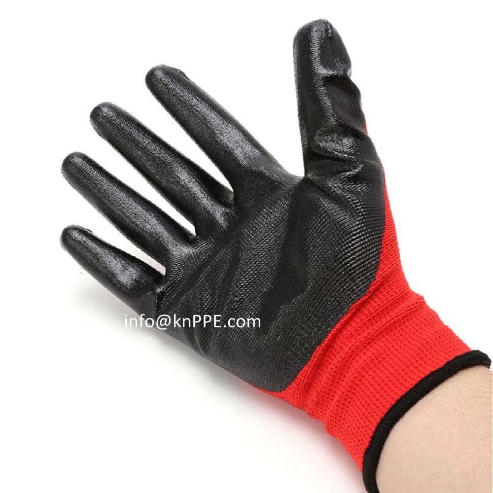 13 Gauge Red Black Nitrile Coated Chemical Resistant Protective Safety Working Glove