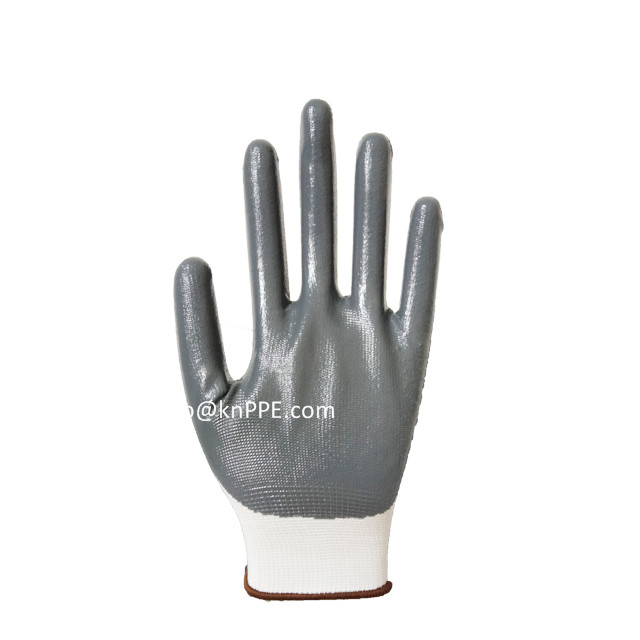 White And Gray Cheap Linyi Factory Nitrile Coated Safety Hand Working Construction Glove