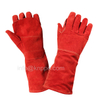 16-inch Red Cowhide Leather Gloves with Lining, Palm Reinforced Red Leather Gloves with Extra Apron