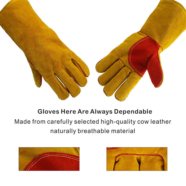 Red Welder Safety Hand Gloves, Welding Gloves, 14 21 Inches Long Hand