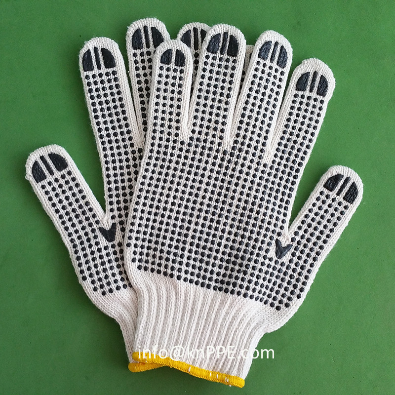 10 Gauge Bleached Liner with Double-sided PVC Round Anti-slip Dots Safety Construction Hand Working Gloves