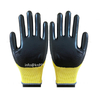 Cheap Nitrile Coated Work Glove with Yellow Poly Liner And Black Nitrile Smooth Anti-acid Coating