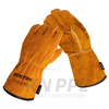 16 Inch Long Cuffing Red Welding Gloves with Palm Leather Reinforcement