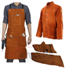 Yellow Cowhide Leather Welding Clothes with Back Open, Full Cow Split Leather Welding Top with Long Sleeves