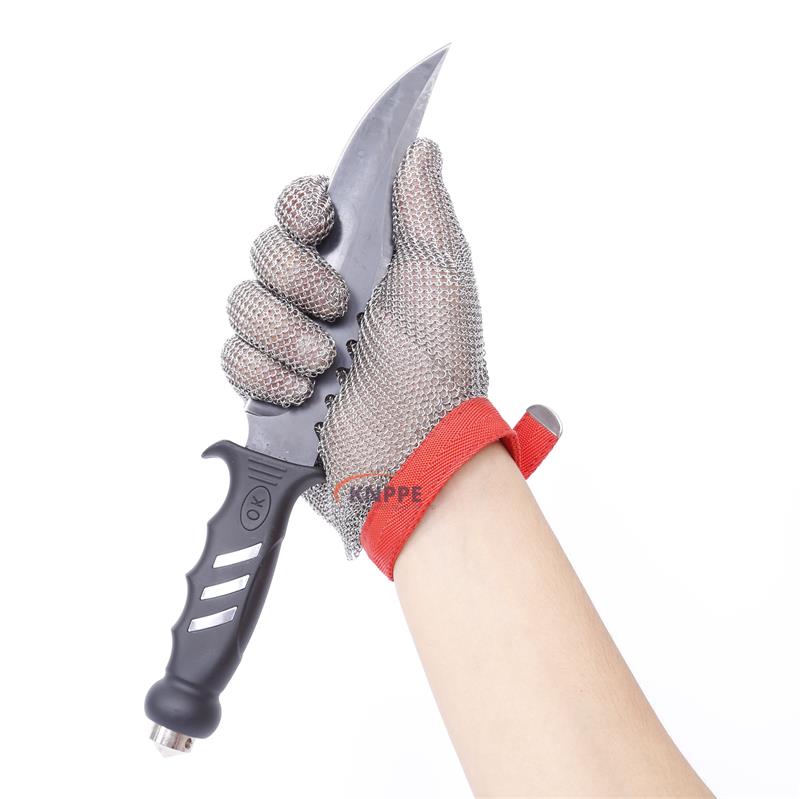 Five Finger Wrist Glove With Textile Strap, Stainless Steel Chainmail Gloves Steel Mesh Gloves for Butcher Slaughterhouse Wholesale Price Manufacturer