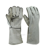 Gray Welder Gloves with No Lining, 14 Inch Raw White Cowhide Split Eather Gloves