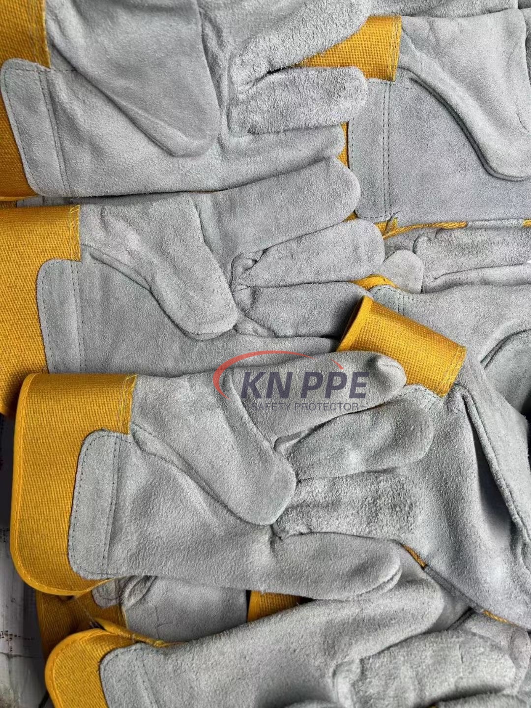 yellow canvas short rigger leather work gloves (2)