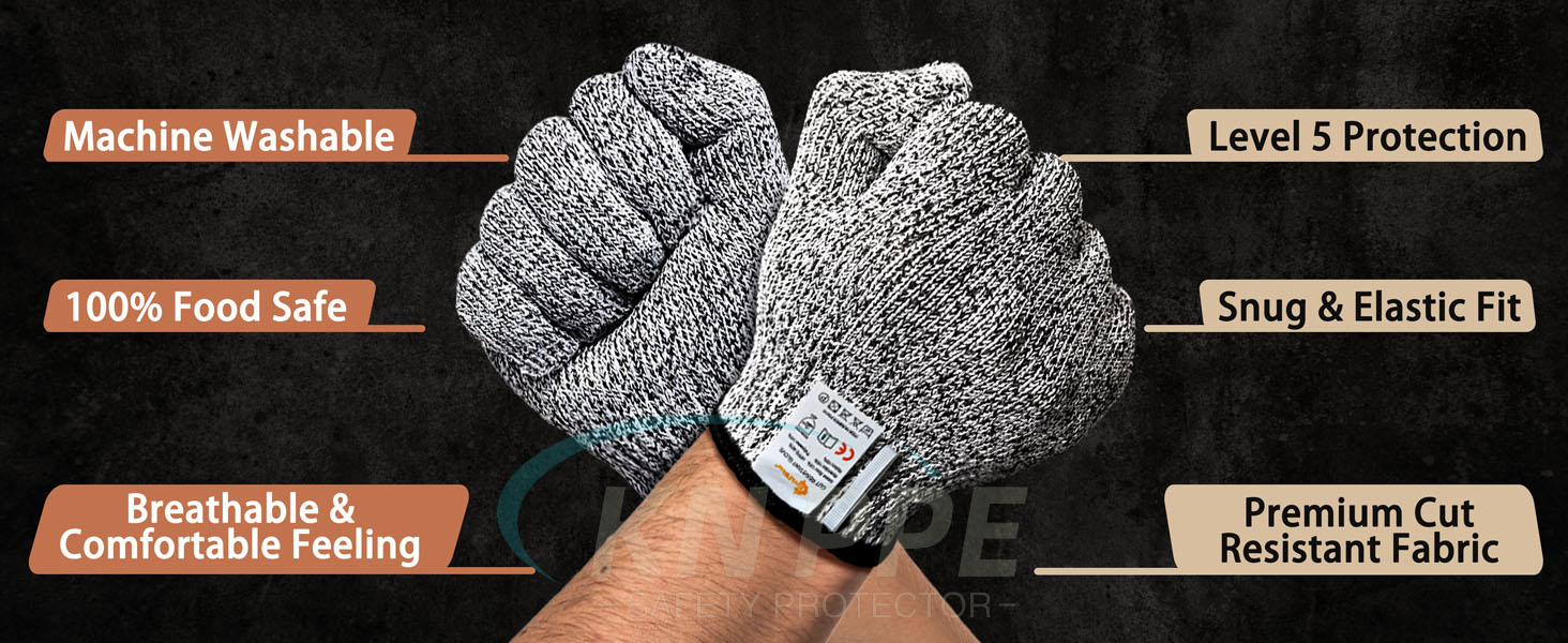 Cut Resistant Gloves Food Grade Level 5 Kitchen Safety Protection (Gray, Medium) 2 (1).