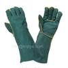23 Inch Dark Green Sheepskin Leather Gloves with Lining, Elbow Length Welding Gloves