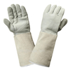 14 Inch Natural White Sheepskin Leather Gloves, Canvas-sleeve Gloves with No Lining