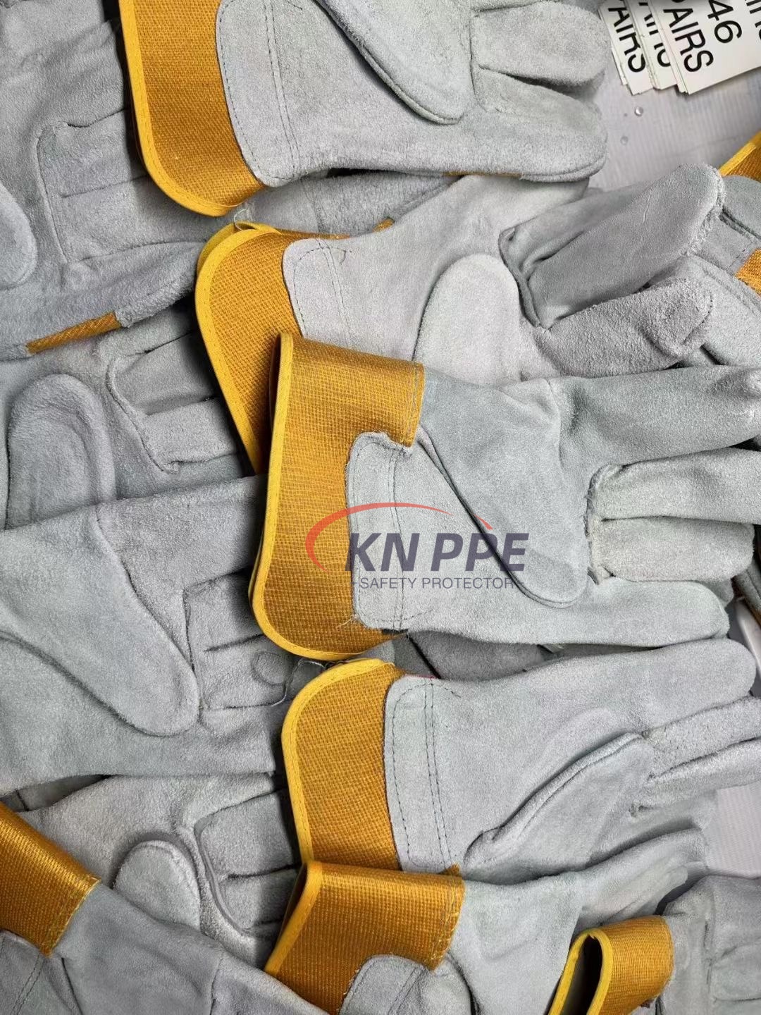 yellow canvas short rigger leather work gloves (5)