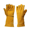 Yellow Cow Split Leather Gloves with Lining & Reinforcement between Thumb And Index Finger, 14 Inch Leather Gloves