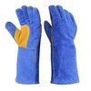 Sapphire Blue Cowhide Long Welder Leather Gloves with Gun Cut Reinforcement