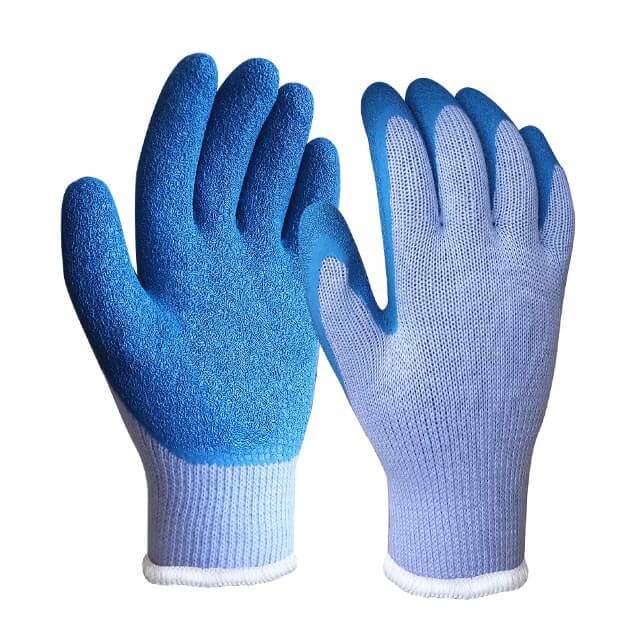 21s Grey TC Liner with Blue Latex, Crinkle Finish, Palm Coated Hand Safety Gloves