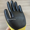 Cheap Nitrile Coated Work Glove with Yellow Poly Liner And Black Nitrile Smooth Anti-acid Coating