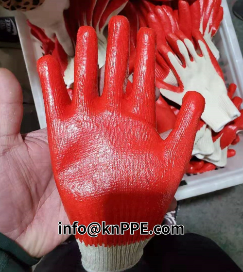 Red latex coated working gloves, smooth finishing, PPE gloves for construction and general handling