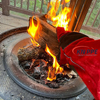 16 Inch Long Cuffing Red Welding Gloves with Palm Leather Reinforcement